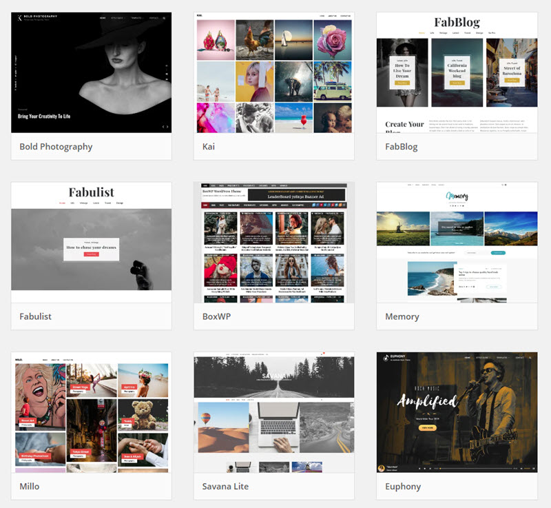 Sample WordPress blog templates for photographers