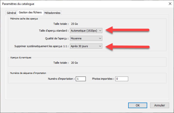 How to choose the size of Lightroom previews