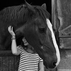 portrait photo woman horse black and white