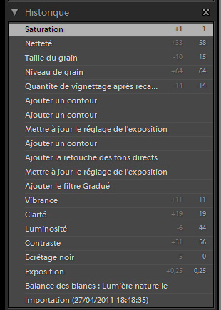 processing history of a RAW file in Adobe Lightroom