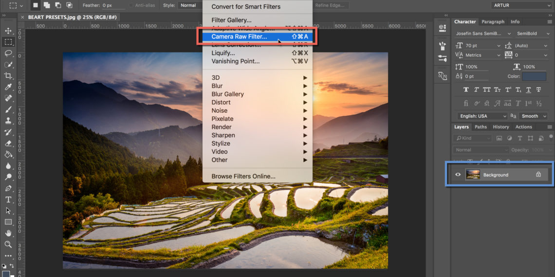 How do I open Camera Raw in Photoshop CS6?