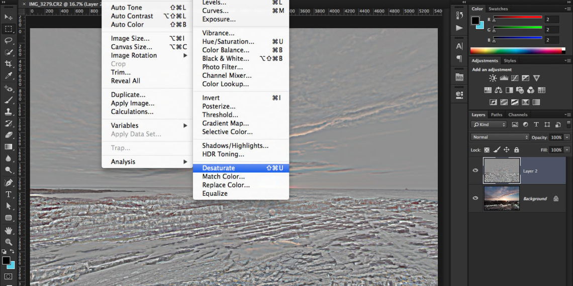 What image manipulation is done when you desaturate the color of a picture?